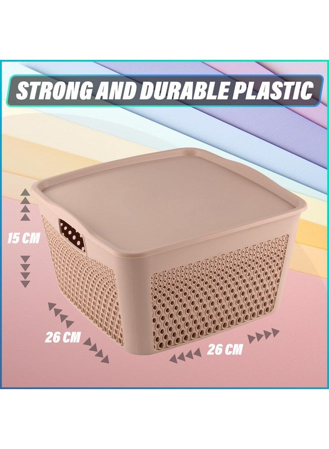 Kuber Industries Netted Design Unbreakable Multipurpose Square Shape Plastic Storage Baskets with lid Large Pack of 2 (Peach) - Image 3