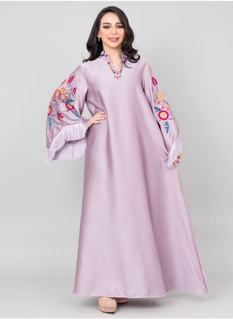 IKKXA Shimmer Detail Sleeves Embroidered Jalabiya IK1018 Purple  - Image 1