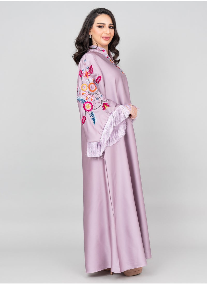 IKKXA Shimmer Detail Sleeves Embroidered Jalabiya IK1018 Purple  - Image 3