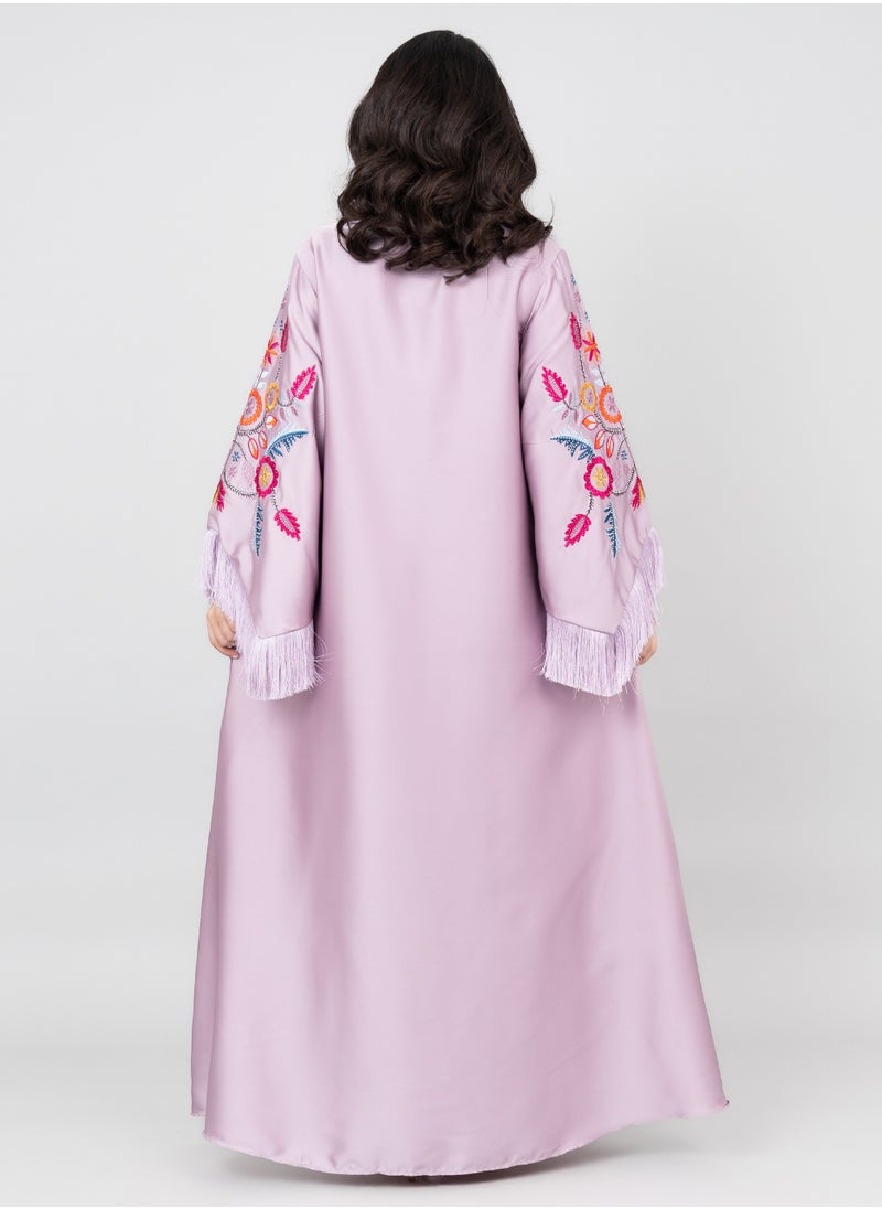 IKKXA Shimmer Detail Sleeves Embroidered Jalabiya IK1018 Purple  - Image 4