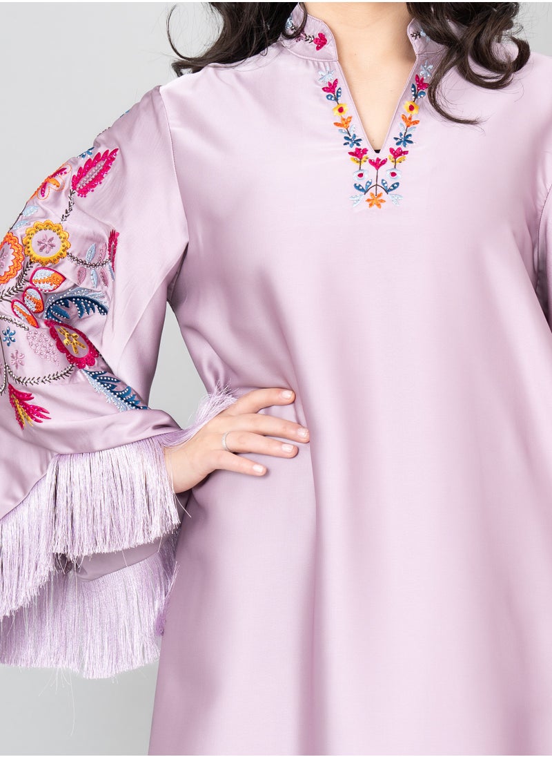 IKKXA Shimmer Detail Sleeves Embroidered Jalabiya IK1018 Purple  - Image 2
