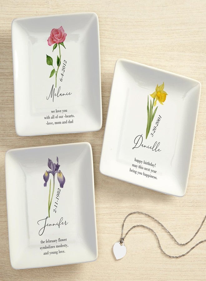 Personalization Universe Birth Month Flower Personalized Ring Dish - 100% Porcelain Jewelry Tray - Ring Holder Dish - Custom Name & Date - 4.5" Square - Perfect for Women, Wedding, Birthday Gift - Image 2