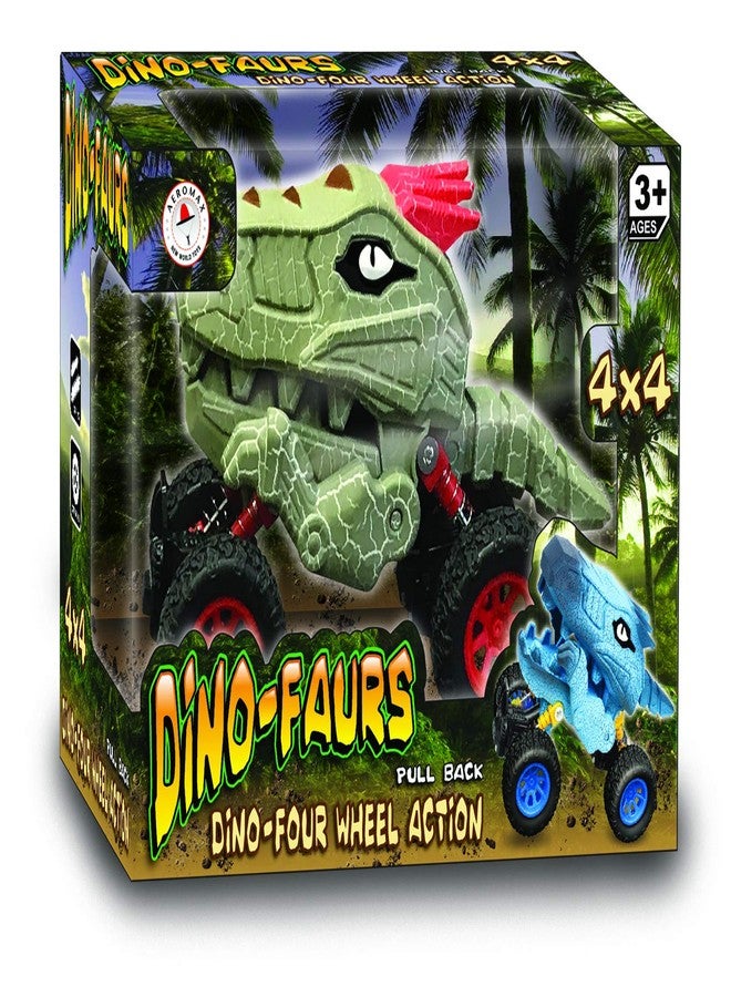 Aeromax Dino-Faur Pull Back Dinosaur Truck, Green with Red Accent - Image 2