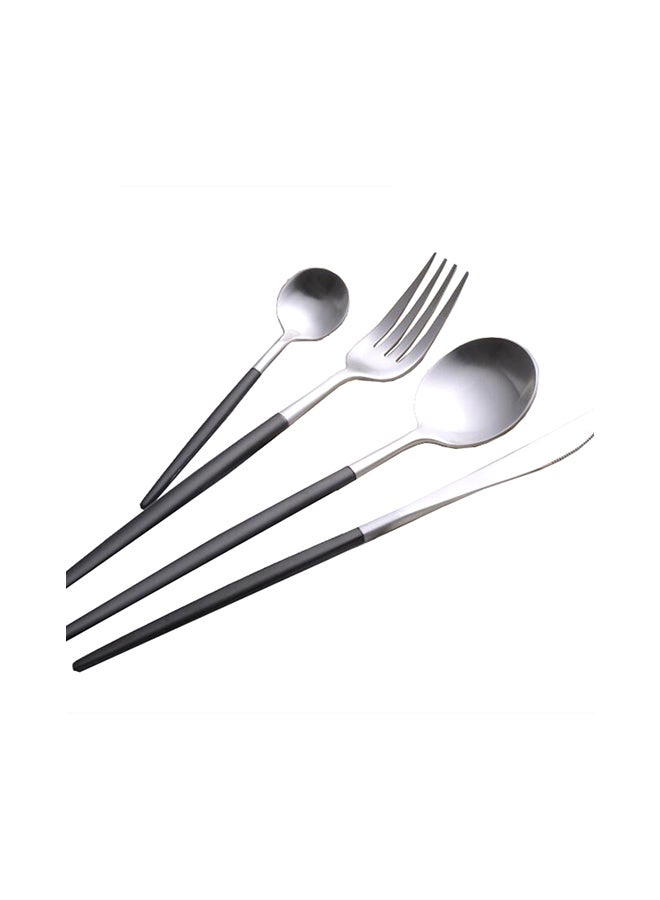 4-Piece Dinner Flatware Cutlery Set Silver/Black - Image 1
