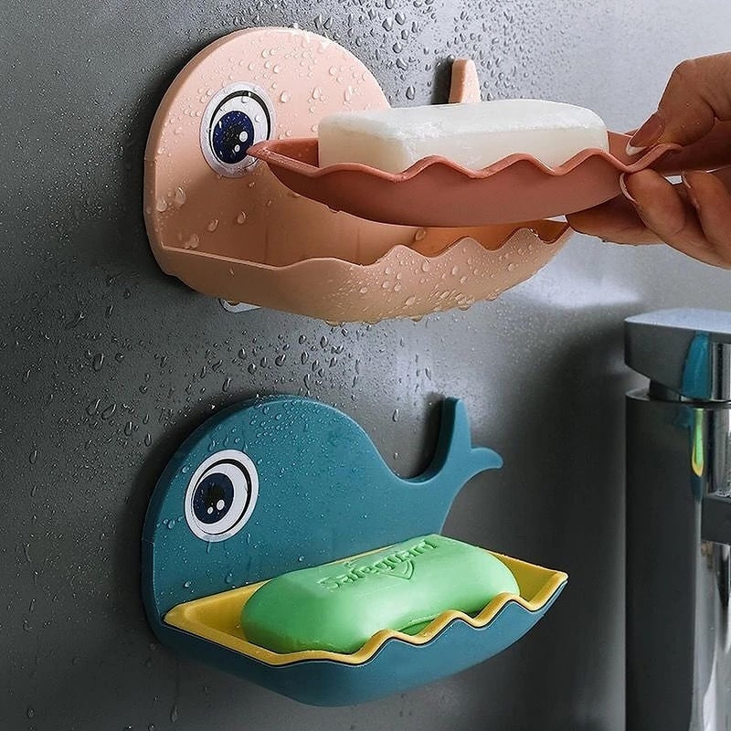 BEYOND BASIC Soap Stand Holder for Bathroom Kitchen Sink Magic Stickers Wall Mounted (Pack of 1 Pcs) Soap Dish Holder, Fish Design Random Color(Plastic) - Image 1