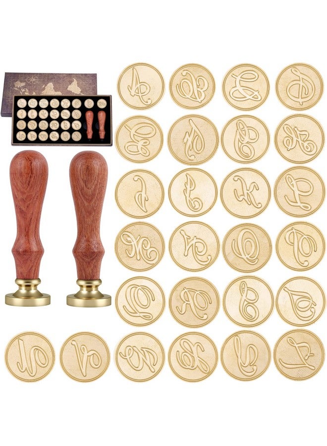 Yoption Alphabet Initials Wax Seal Stamp Gift Box Kit, Vintage 26 Letters Az Sealing Stamps With 2Pcs Wooden Wax Stamp Handles - Image 1