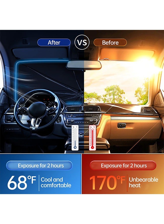 New upgrade Windshield Sun Shade Umbrella for Car - Collapsible sun umbrella with sun protection, Protect Car from Sun Rays Heat Damage, Keep Cool and Protect Interior(140CM× 80CM) - Image 3