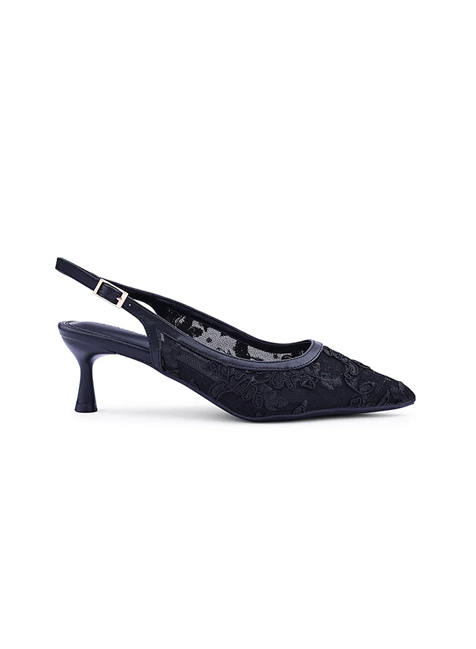 Lace Embroidered Slingback Heels