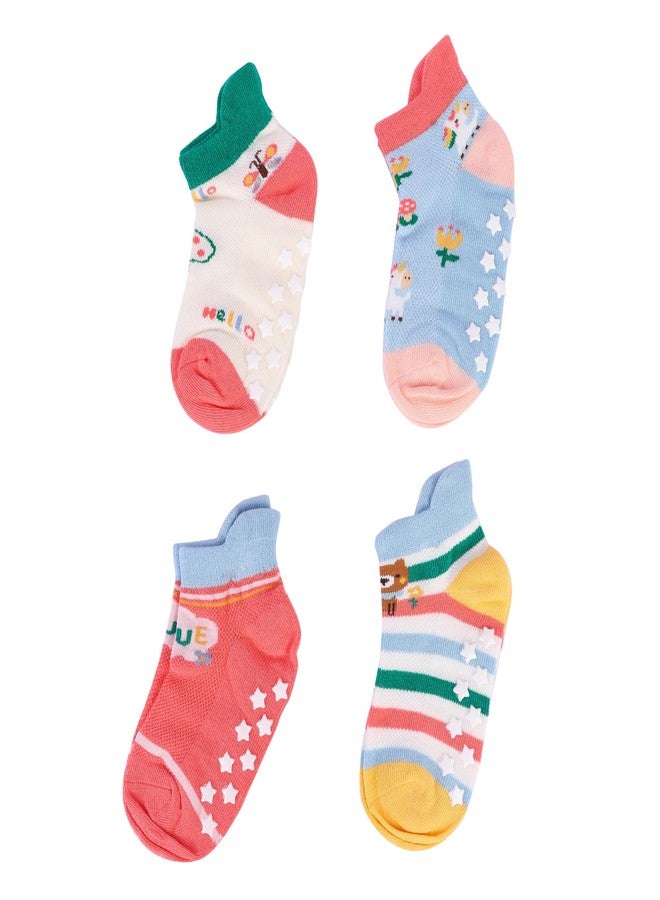 NEOBABY Cotton Anti Slip Grip Ankle Length Socks For Kids Boys & Girls (Assorted Random Designs) - Image 1