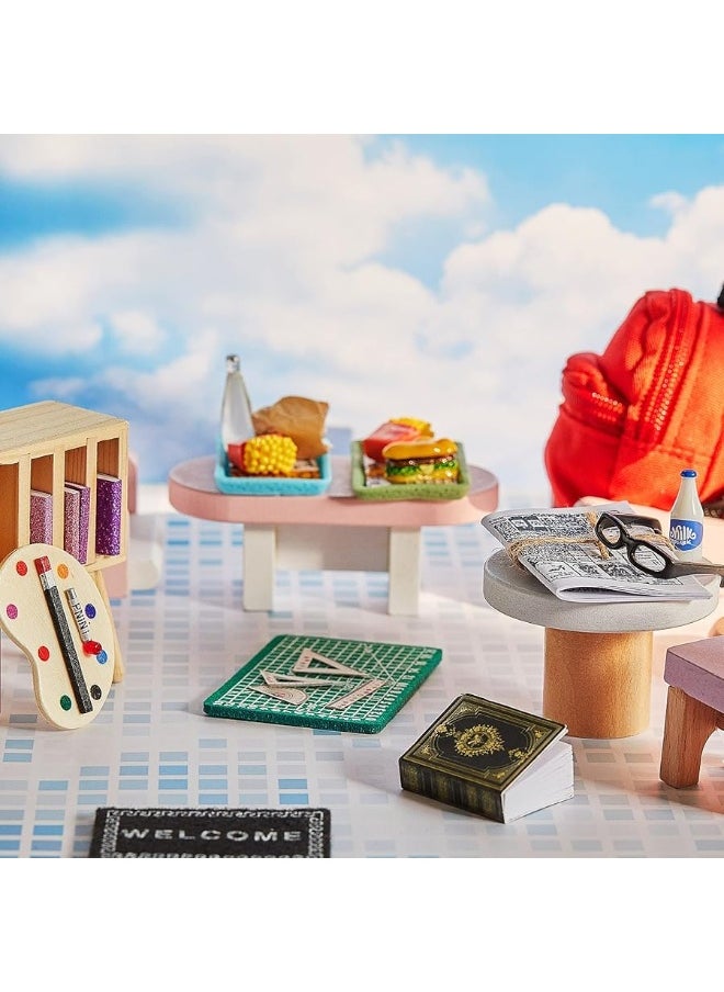 Zhanmai 17 Pcs Mini Stuff Mini School Supplies Doll School Supplies Miniature Doll House Accessories Mini School Supplies for Dolls Miniature Food Toy Set Hamburger Fries Juice Fast Food Set Pretend Play Toys  - Image 2