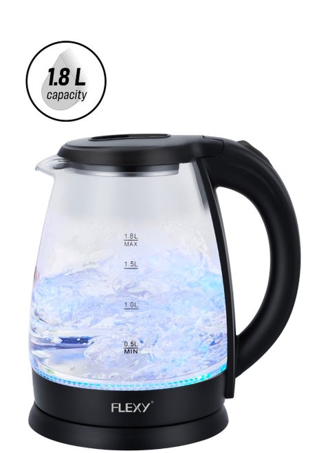 1.8 Lite 1500W Electric Kettle Glass Water Boiler | Portable Pot Instant Water Heater And Tea Maker  | Auto Shut-Off Boil-Dry Protection 360° Swivel Base | Cool Handle