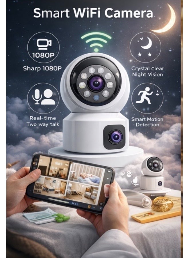 HONTON 3MP HD Smart WiFi Camera Dual Lens V380 Pro – 360° PTZ Indoor Security Camera with Night Vision, Two-Way Audio, Motion Detection & Cloud Storage – White - Image 2