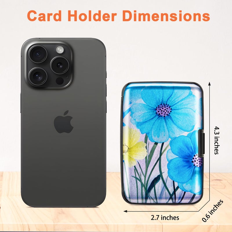 Mayski Credit Card Holder, RFID Blocking, Aluminum Alloy Hard Case, Small Mini Business Metal Wallet for Women Men, Blue Flower - Image 5