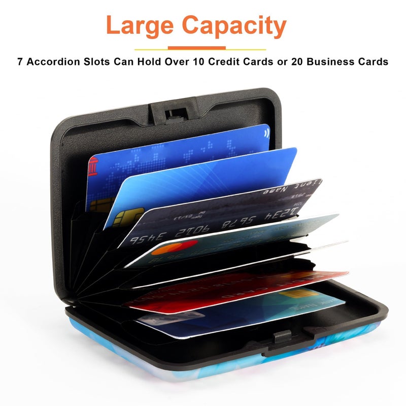 Mayski Credit Card Holder, RFID Blocking, Aluminum Alloy Hard Case, Small Mini Business Metal Wallet for Women Men, Blue Flower - Image 4