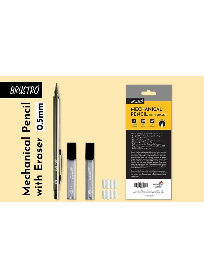 BRUSTRO Mechanical Pencil Set | Hb-20 Leads, 2B-20 Leads, Spare Eraser- 8 Units|Tip Size- 0.5 Mm |Ideal For Students,Adults, Home,School,Office,Stationery Use |Writing, Sketching, Drawing, Mandala Art - Image 4