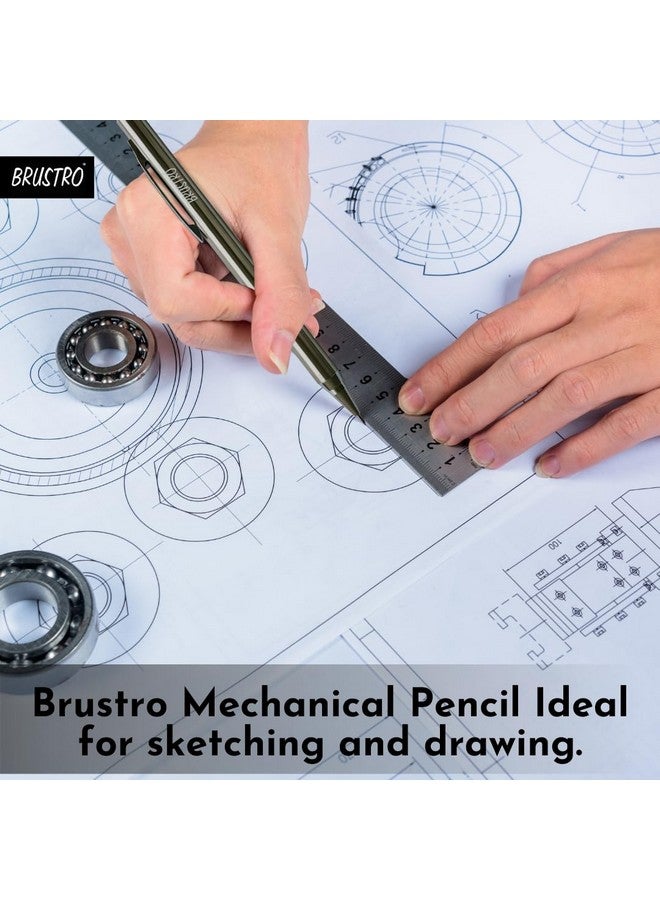 BRUSTRO Mechanical Pencil Set | Hb-20 Leads, 2B-20 Leads, Spare Eraser- 8 Units|Tip Size- 0.5 Mm |Ideal For Students,Adults, Home,School,Office,Stationery Use |Writing, Sketching, Drawing, Mandala Art - Image 5