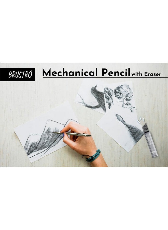 BRUSTRO Mechanical Pencil Set | Hb-20 Leads, 2B-20 Leads, Spare Eraser- 8 Units|Tip Size- 0.5 Mm |Ideal For Students,Adults, Home,School,Office,Stationery Use |Writing, Sketching, Drawing, Mandala Art - Image 3