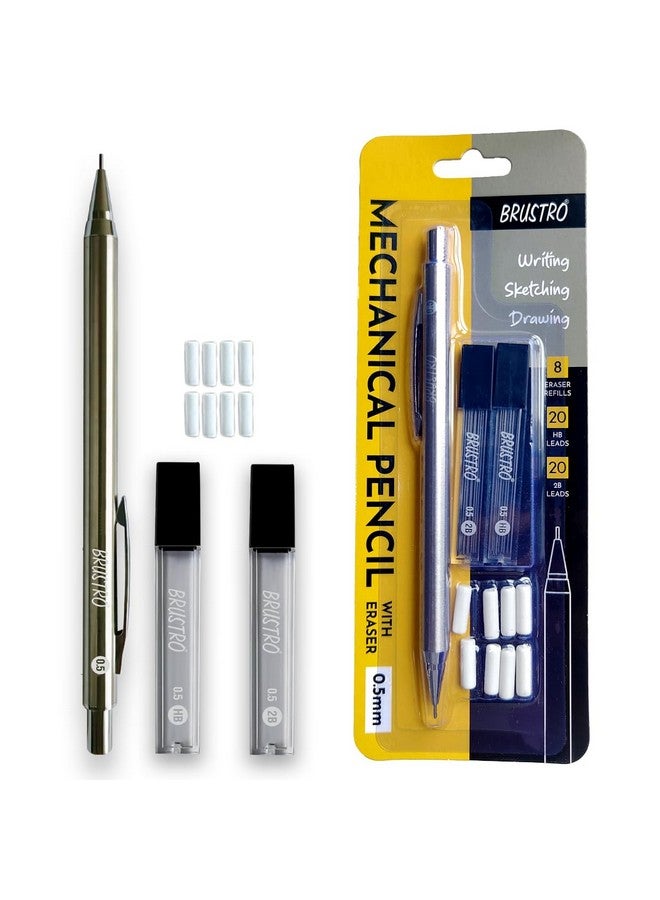 BRUSTRO Mechanical Pencil Set | Hb-20 Leads, 2B-20 Leads, Spare Eraser- 8 Units|Tip Size- 0.5 Mm |Ideal For Students,Adults, Home,School,Office,Stationery Use |Writing, Sketching, Drawing, Mandala Art - Image 1