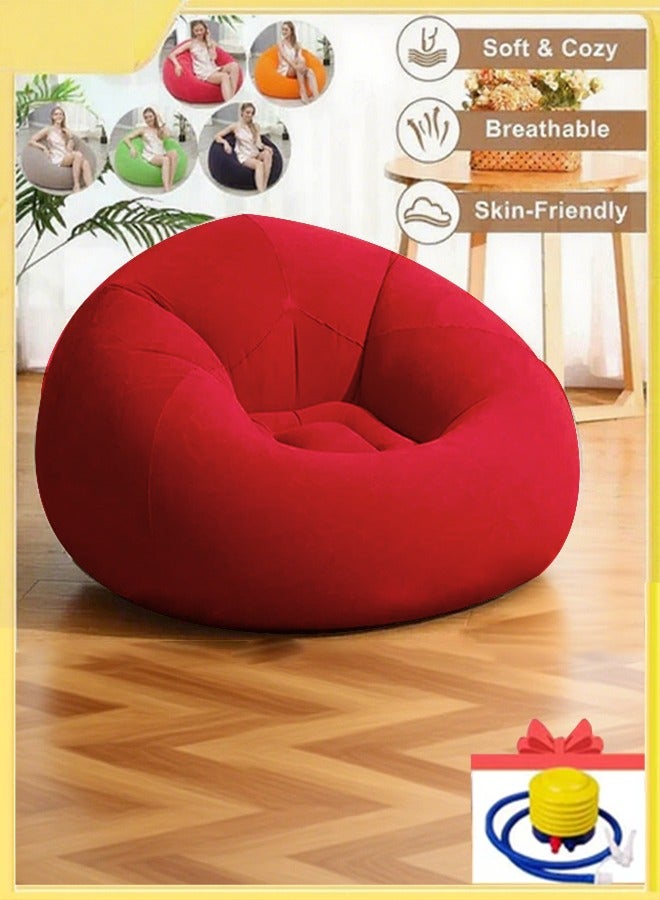 Generic New convenient inflatable sofa Flocking inflatable lazy ball sofa small household single sofa leisure entertainment stool folding outdoor leisure sofa bed send inflatable pump  - Image 1