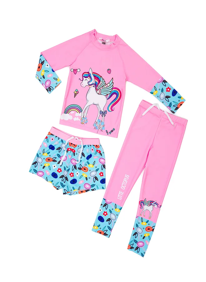 بيبي كلو 3-Piece Unicorn Rainbow Swimwear Set for Girls