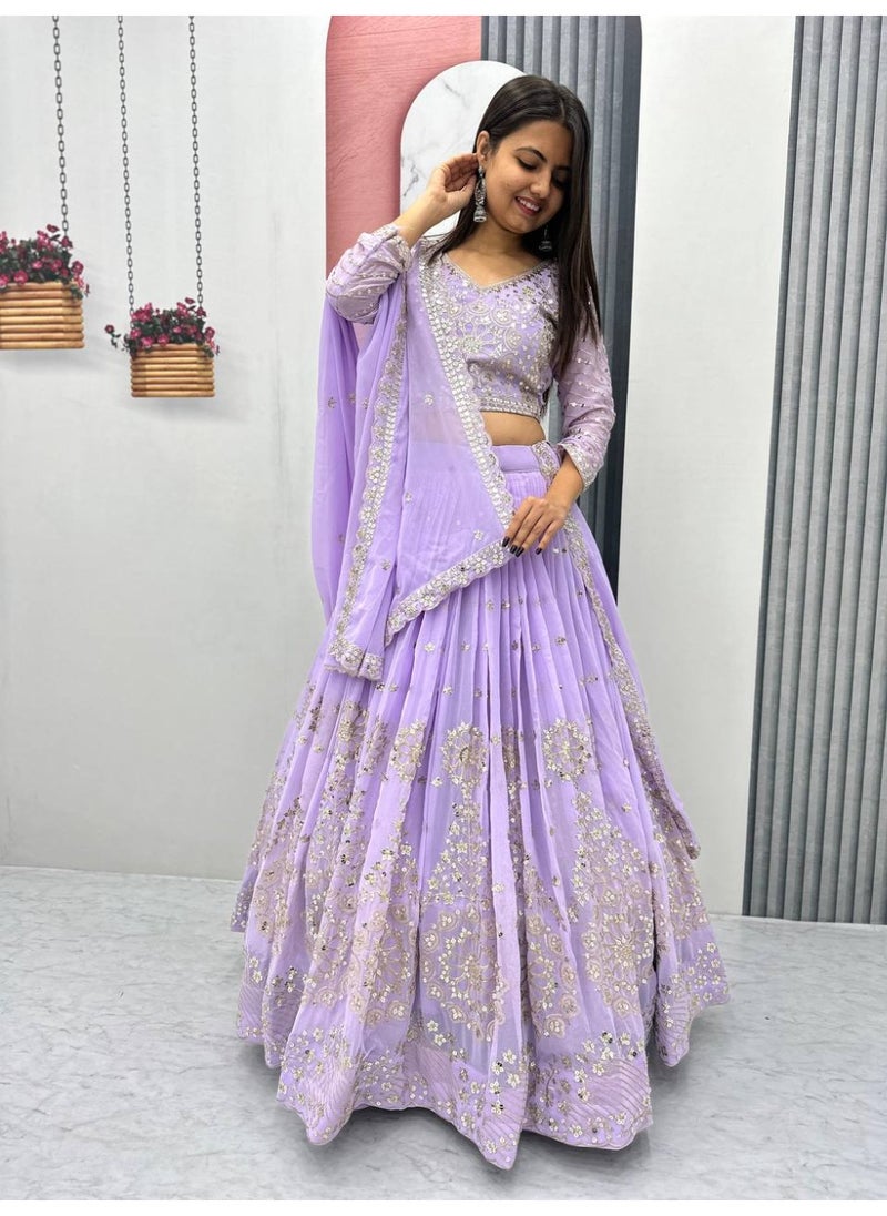 Super Asian Designer Heavy Faux Georgette Embroidered Lehenga Choli Set for Women – Fully Stitched with Dupatta  - Image 2