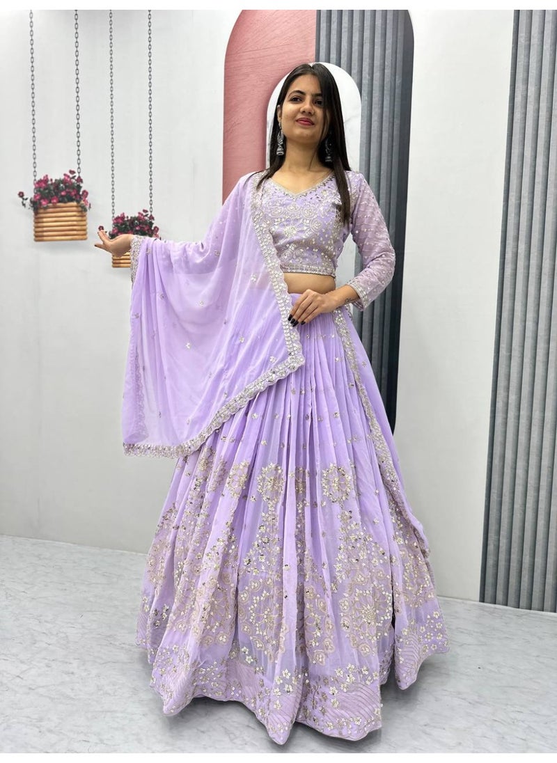 Super Asian Designer Heavy Faux Georgette Embroidered Lehenga Choli Set for Women – Fully Stitched with Dupatta  - Image 1