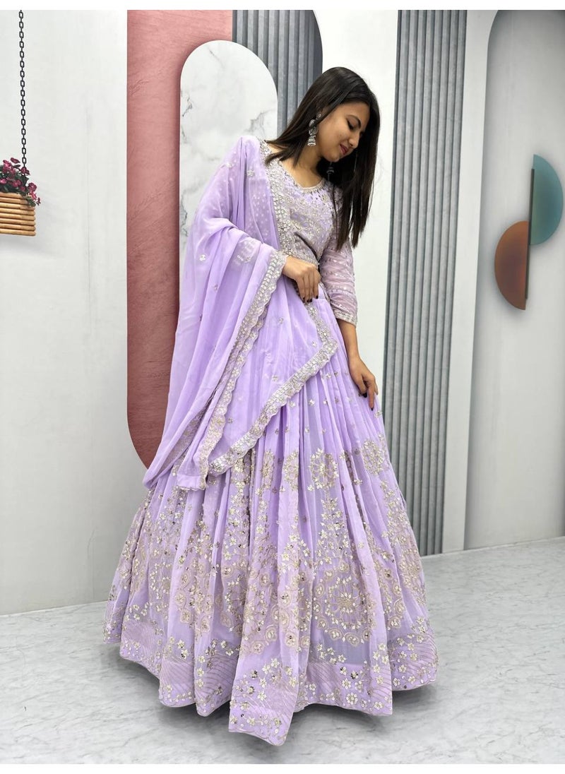 Super Asian Designer Heavy Faux Georgette Embroidered Lehenga Choli Set for Women – Fully Stitched with Dupatta  - Image 3