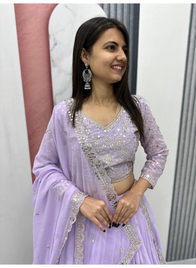 Super Asian Designer Heavy Faux Georgette Embroidered Lehenga Choli Set for Women – Fully Stitched with Dupatta  - Image 4