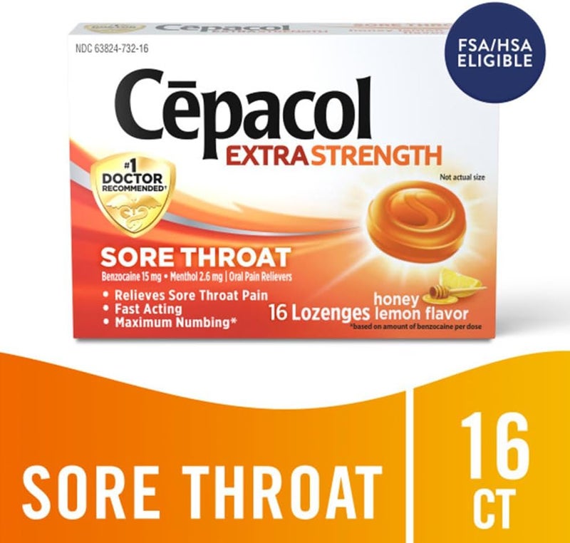 Cepacol حبوب سعال سيباكول بقوة قصوى بنكهة العسل والليمون 16 حبة عبوة من 12 - Image 2