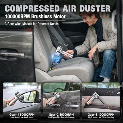 VCAN ACTIVE Car Vacuum Cleaner High Power,18000PA,40 Mins Runtime, Mini Vacuum Cleaner 4 In 1 Compressed Air Duster & Air Blower & Pump Hand Held Vacuum Cordless With Brushless Motor For Car, Home, Office - Image 4