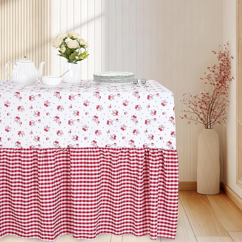 SoarDream Ruffle Tablecloth Red Bow Table Cloth - 90 x 132 Inch Spring Waterproof Rectangle Polyester Table Covers for Holiday Picnic Baby Shower Birthday Wedding Party Decoration - Image 1