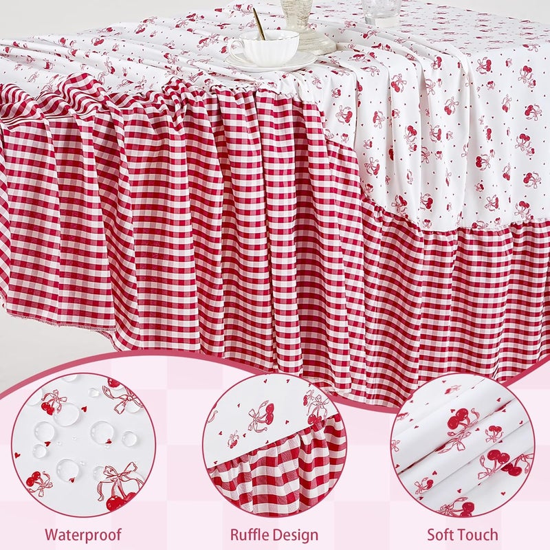 SoarDream Ruffle Tablecloth Red Bow Table Cloth - 90 x 132 Inch Spring Waterproof Rectangle Polyester Table Covers for Holiday Picnic Baby Shower Birthday Wedding Party Decoration - Image 5