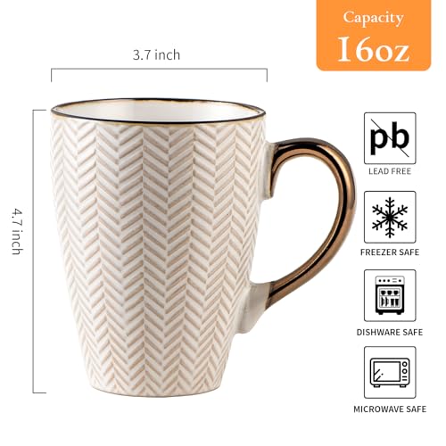 Gooditour Ceramic Coffee Mug Set - 16 Oz Large Coffee Mugs - Embossed Stoneware Cups with Handle for Latte Tea Cappuccino Cocoa - Microwave Dishwasher Safe - Set of 4 - White - Image 2