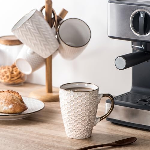Gooditour Ceramic Coffee Mug Set - 16 Oz Large Coffee Mugs - Embossed Stoneware Cups with Handle for Latte Tea Cappuccino Cocoa - Microwave Dishwasher Safe - Set of 4 - White - Image 5