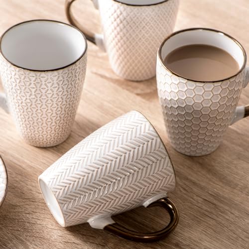 Gooditour Ceramic Coffee Mug Set - 16 Oz Large Coffee Mugs - Embossed Stoneware Cups with Handle for Latte Tea Cappuccino Cocoa - Microwave Dishwasher Safe - Set of 4 - White - Image 3