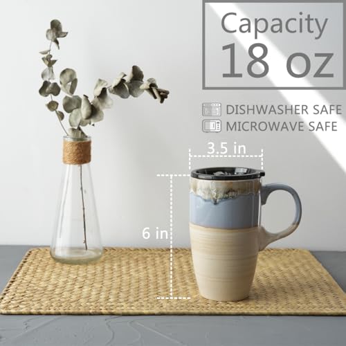 Bosmarlin Ceramic Travel Coffee Mug with Handle and Lid 18 oz Portable Coffee Cup for Car Cup Holder Microwave and Dishwasher Safe Reactive Glaze Light Blue - Image 3