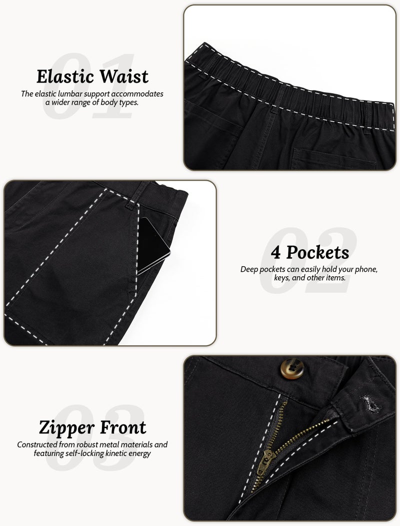 Eddoyee Womens Wide Leg Ankle Pants, High Waisted Straight Leg Stretch Casual Elastic Waist Cropped Pants Black - Image 4