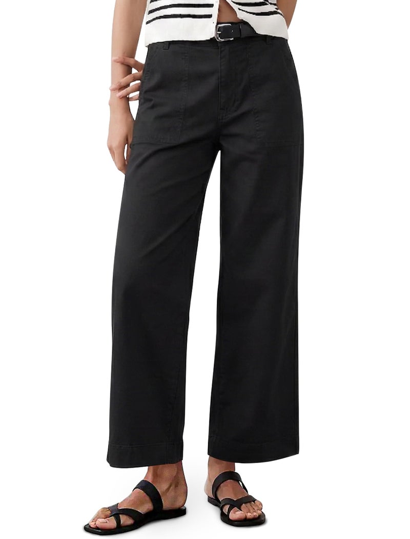 Eddoyee Womens Wide Leg Ankle Pants, High Waisted Straight Leg Stretch Casual Elastic Waist Cropped Pants Black - Image 1