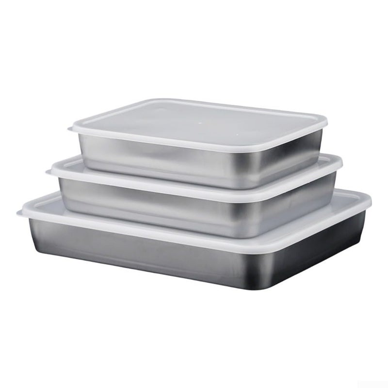 Stainless Steel Deep Tray Set With Lids 23x17x5 1cm For Serving Baking Food Storage - Image 4