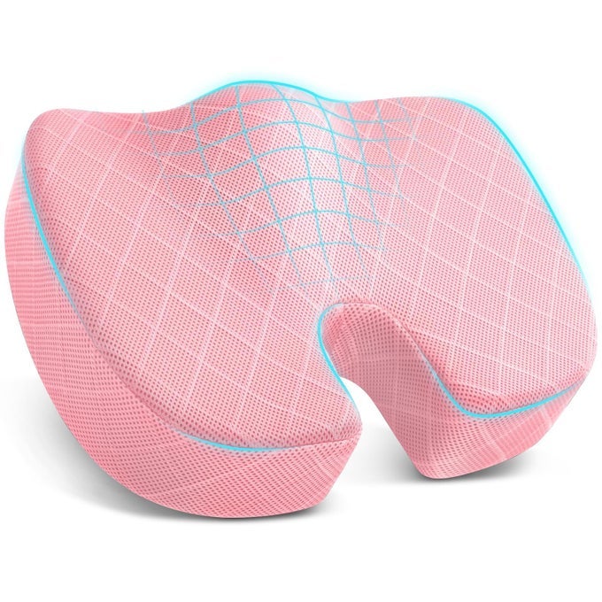 OfficeCar Seat Cushion NonSlip Sciatica Back Coccyx Tailbone Pain Relief Chair Pad Memory Foam Butt Pillow for Computer Desk Wheelchair Driving Pink
