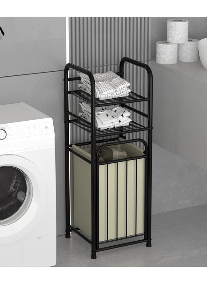 BLOOMING TIME - Spliced Wrought Iron Dirty Clothes Basket, Laundry Sorting Basket, With Double-Layer Shelves And Storage Bags, Space-Saving And Easy To Pick Up - Image 1