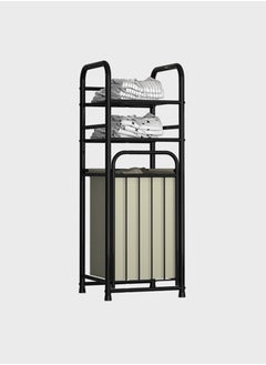 BLOOMING TIME Spliced Wrought Iron Dirty Clothes Basket, Laundry Sorting Basket, With Double-Layer Shelves And Storage Bags, Space-Saving And Easy To Pick Up  - Image 1