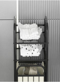 BLOOMING TIME Spliced Wrought Iron Dirty Clothes Basket, Laundry Sorting Basket, With Double-Layer Shelves And Storage Bags, Space-Saving And Easy To Pick Up  - Image 3