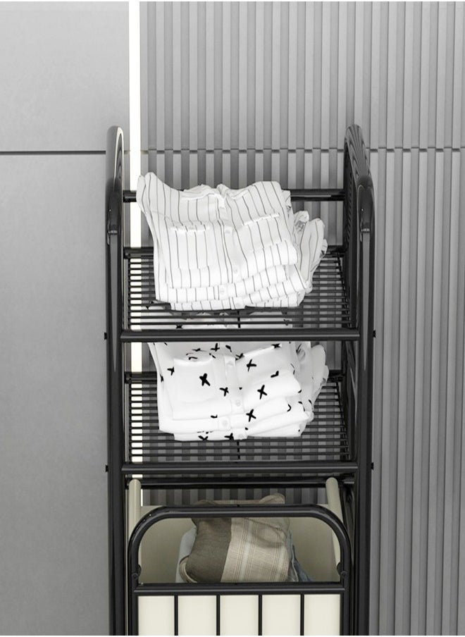 BLOOMING TIME - Spliced Wrought Iron Dirty Clothes Basket, Laundry Sorting Basket, With Double-Layer Shelves And Storage Bags, Space-Saving And Easy To Pick Up - Image 1