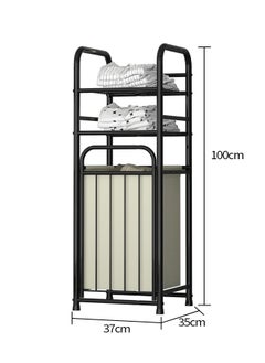 BLOOMING TIME Spliced Wrought Iron Dirty Clothes Basket, Laundry Sorting Basket, With Double-Layer Shelves And Storage Bags, Space-Saving And Easy To Pick Up  - Image 2