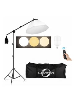 Glanfen Photography Lighting Kit with 280W 3 Colors Remote Bulbs Softbox,C Cantilever Stand with Boom Arm,Carry Bag for Video Recording, Portraits Shooting  - Image 1