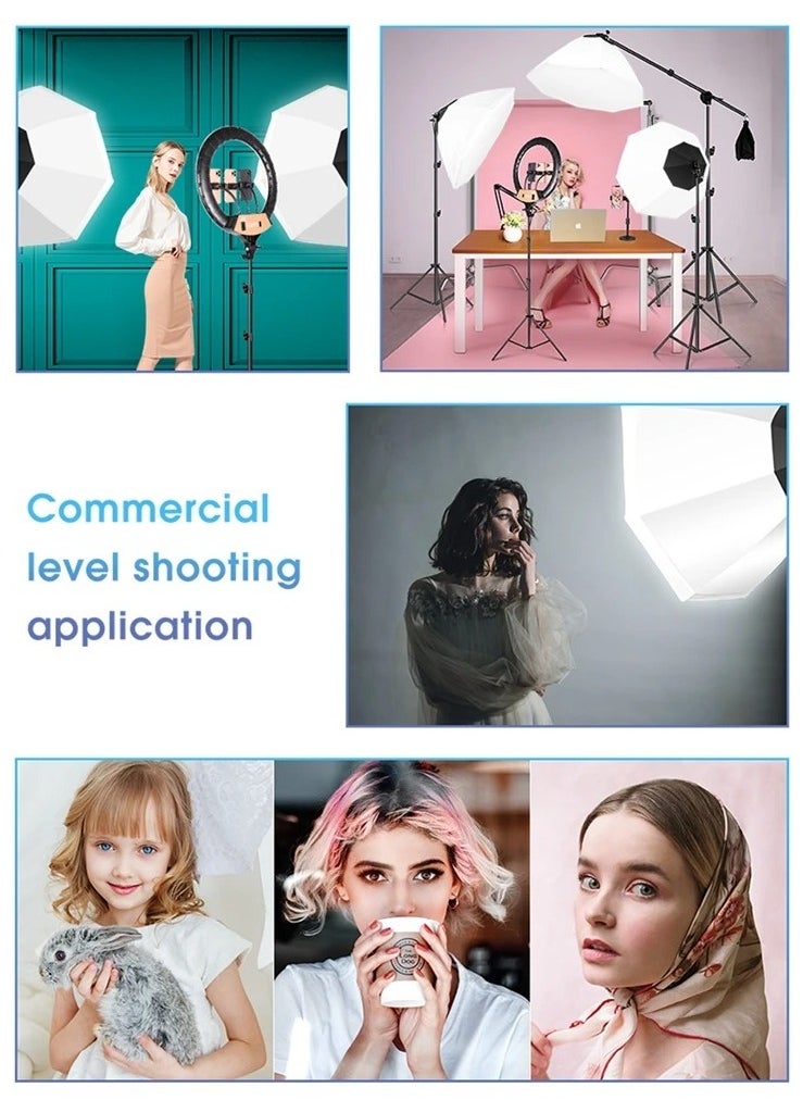 Glanfen - Photography Lighting Kit with 280W 3 Colors Remote Bulbs Softbox,C Cantilever Stand with Boom Arm,Carry Bag for Video Recording, Portraits Shooting - Image 1