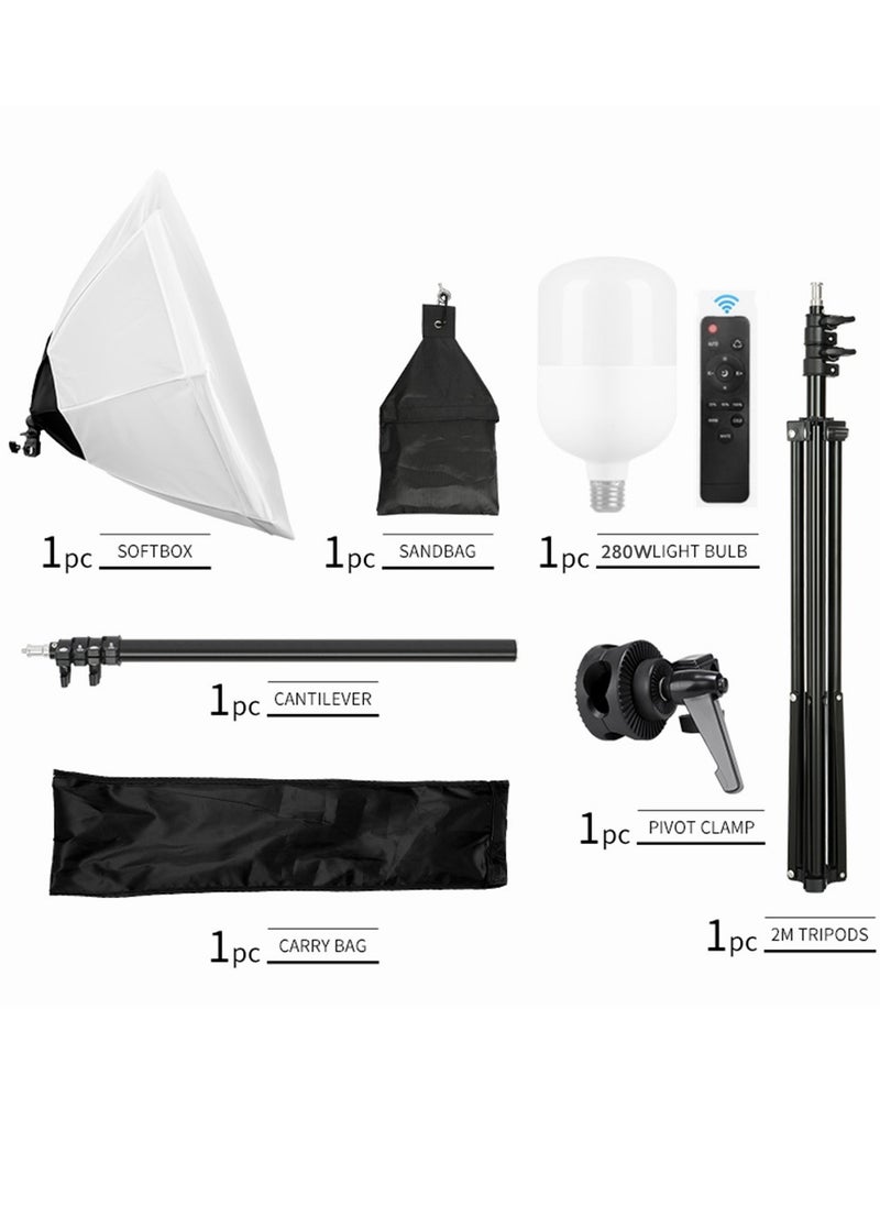 Glanfen - Photography Lighting Kit with 280W 3 Colors Remote Bulbs Softbox,C Cantilever Stand with Boom Arm,Carry Bag for Video Recording, Portraits Shooting - Image 1