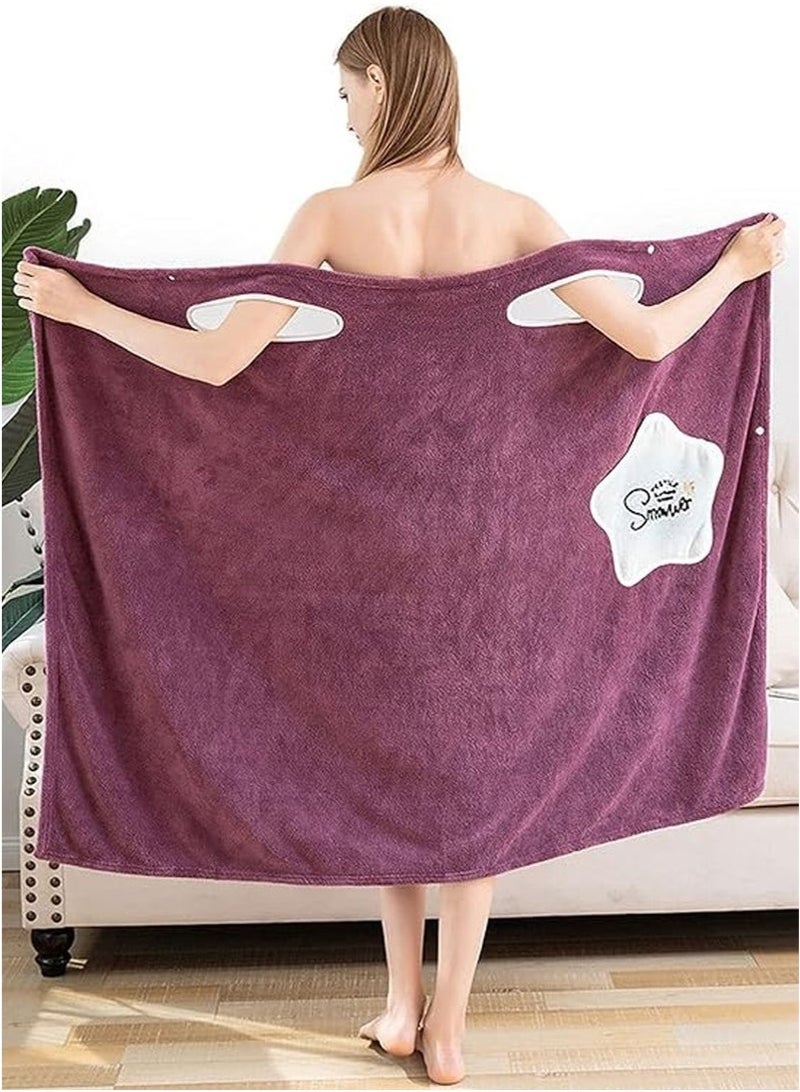 Arabest Off Shoulder Wearable Bath Towel Wrap Women Oversized Water Absorbent Beach Spa Gym Bathrobes Slip Dress Bathroom Towel Bathing Shower Cover Up Tube Dress 135*100CM - Image 3