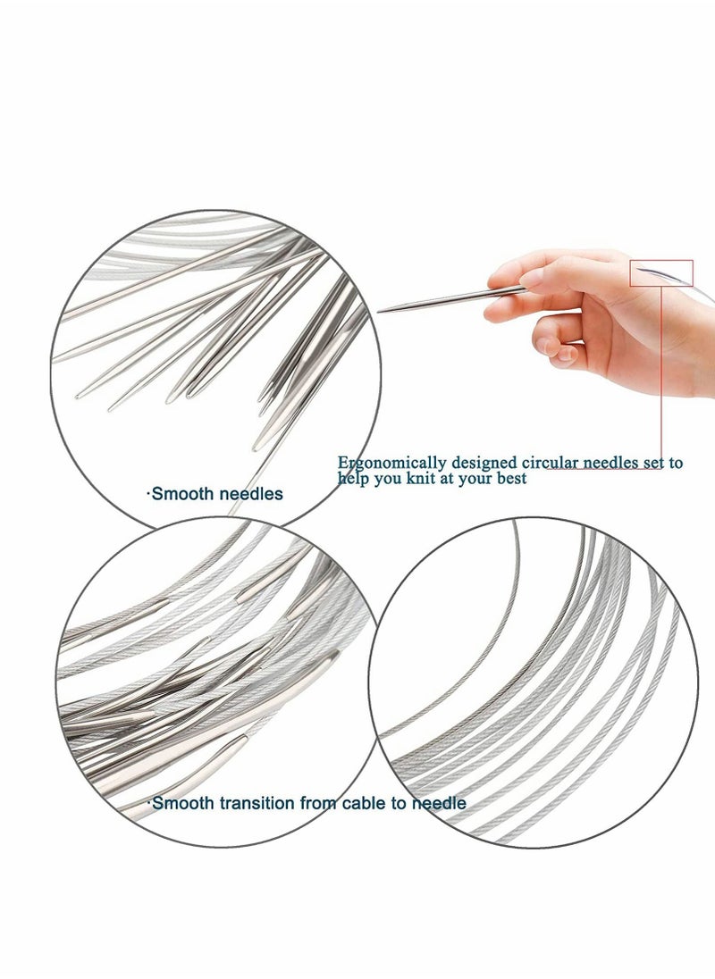 Excefore - Circular Knitting Needles Set, 43cm Stainless Steel Knitting Needles Size 1.5/1.75/2.0/2.25/2.5/3/3.5/4/4.5/4.7/5 mm for Any Weave DIY Lover or Beginner - Image 1
